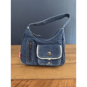 Vintage Mudd Denim Hobo Bag with Frayed Details - Casual Shoulder Purse